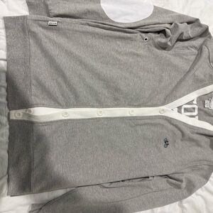 Gray and White Button-Up Cardigan